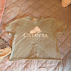 League Women's Sage Green Crop Tee with White Logo